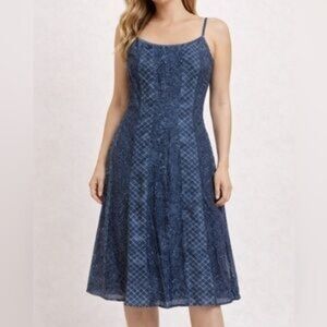 LAUREN RALPH LAUREN Indigo Mixed Pattern Pieced Cotton Dress | SZ 4